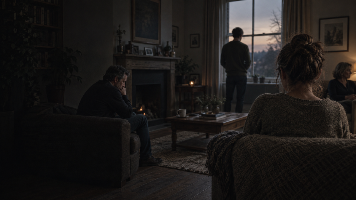 A family in a quiet domestic interior